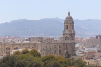 City View with Cathedral and Mountains, Málaga, Andalusia, Spain